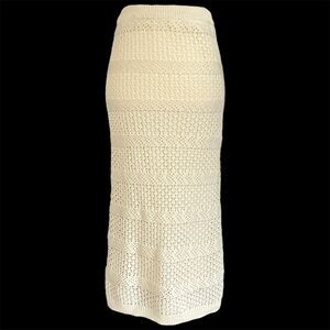 Freshman 1996 Crochet Midi Skirt Size S Beige Boho Hippie Coastal Beachy Pull On
